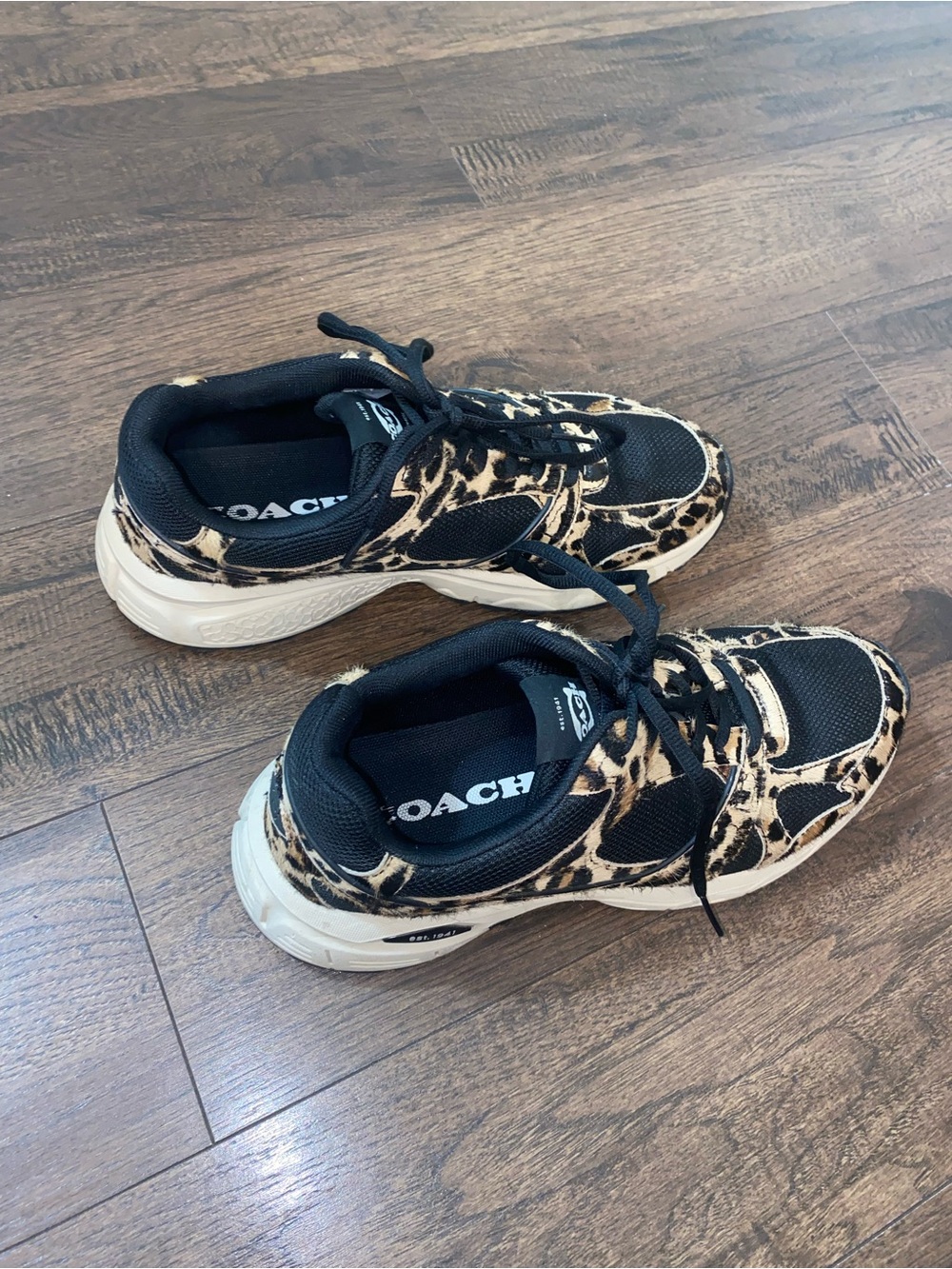 Coach Leopard-Print Lace-Up Sneakers in Black & Tan - Picture 3 of 3